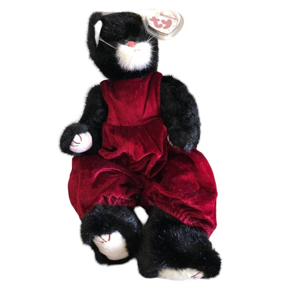 TY BEANIES BEAR ATTIC TREASURES EBONY THE BLACK CAT WITH TAG tuxedo plush